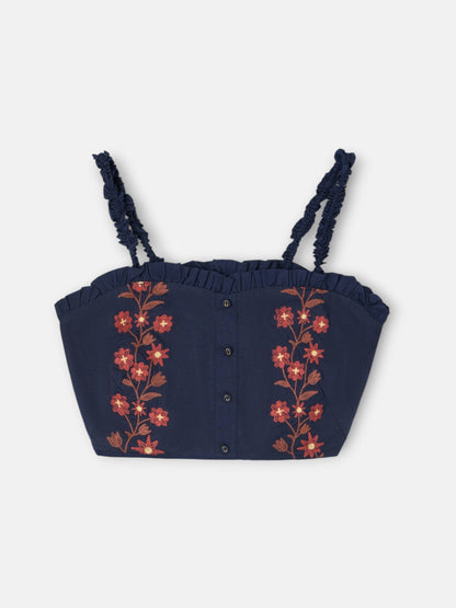 Top flores bordadas azul