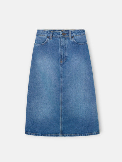 Falda midi recta abertura lateral denim