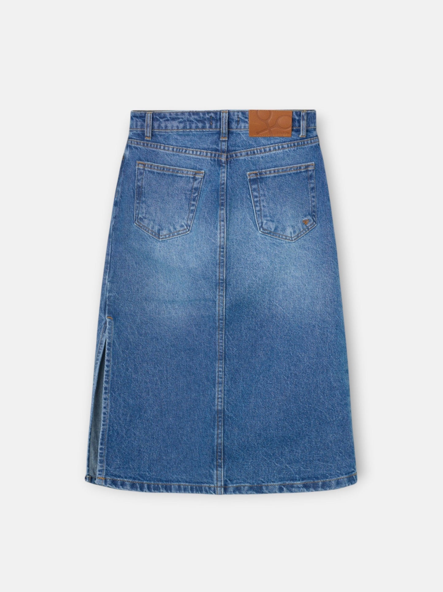 Falda midi recta abertura lateral denim