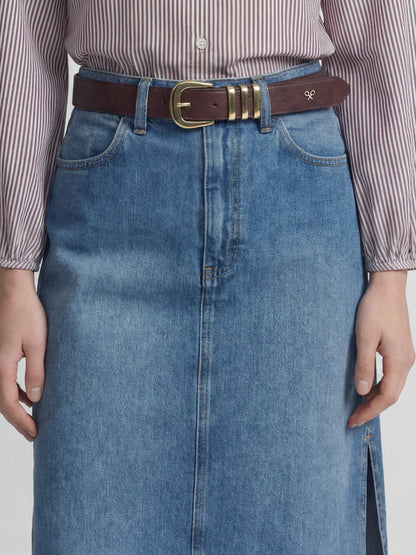 Falda midi recta abertura lateral denim