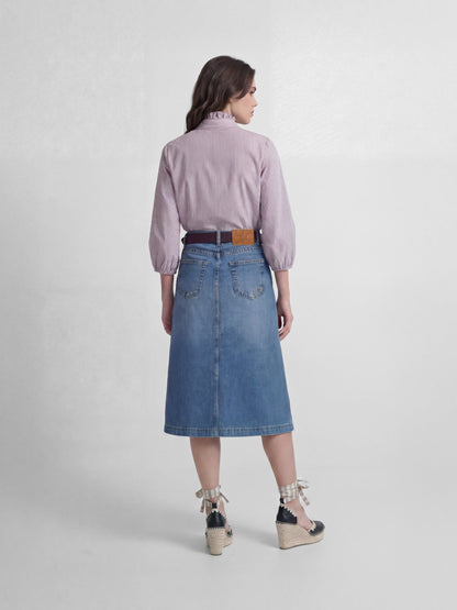 Falda midi recta abertura lateral denim