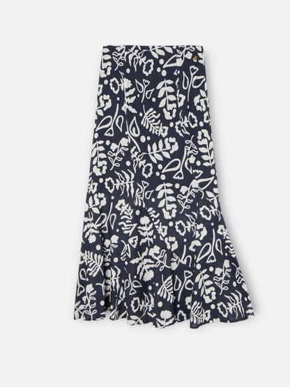Falda fluida volantes estampado marino