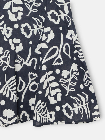 Falda fluida volantes estampado marino