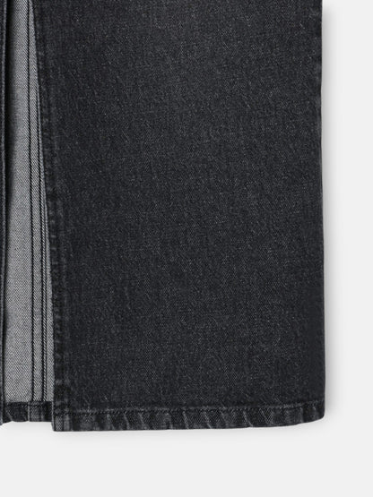 Falda midi recta hebilla denim gris