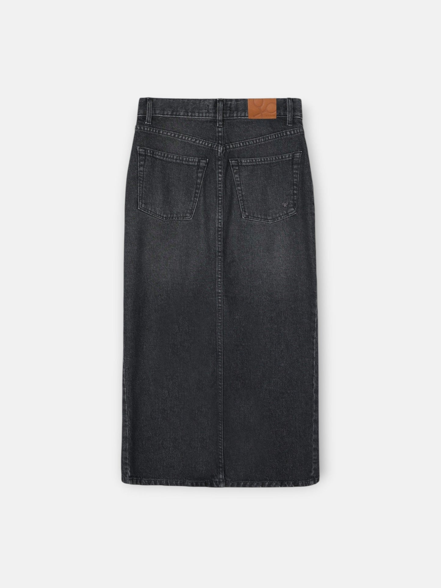 Falda midi recta hebilla denim gris