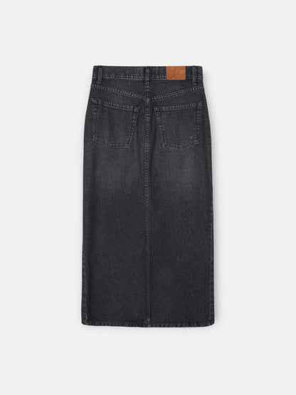 Falda midi recta hebilla denim gris