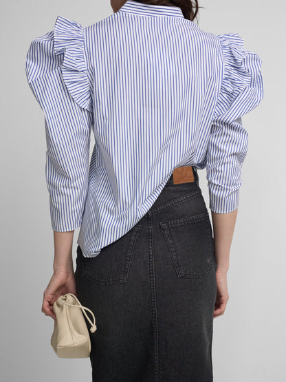 Falda midi recta hebilla denim gris