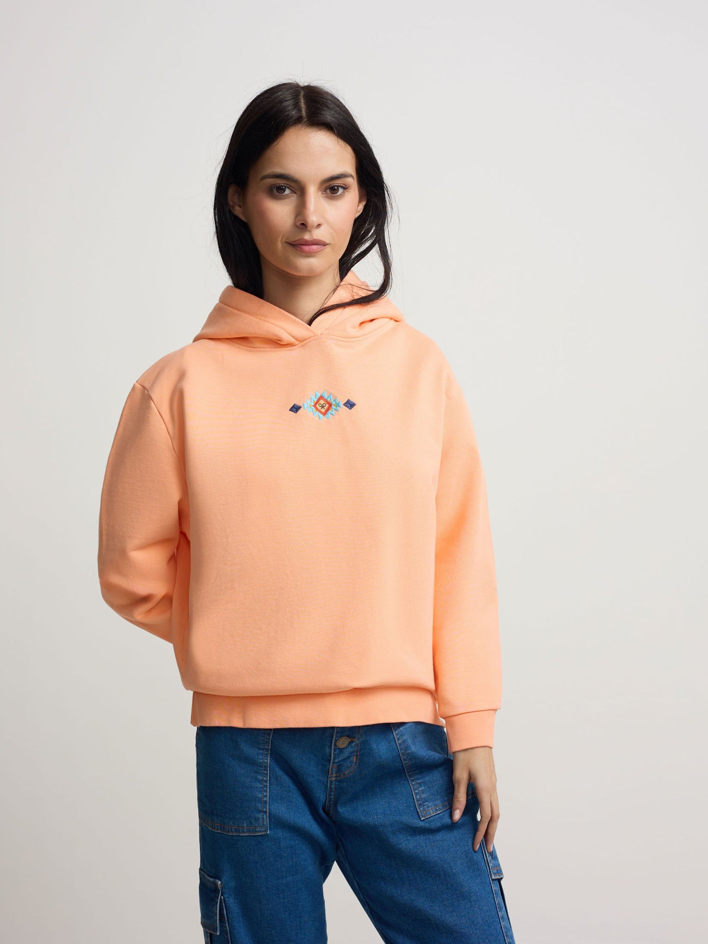 Sudadera woman capucha raqueta etnica naranja