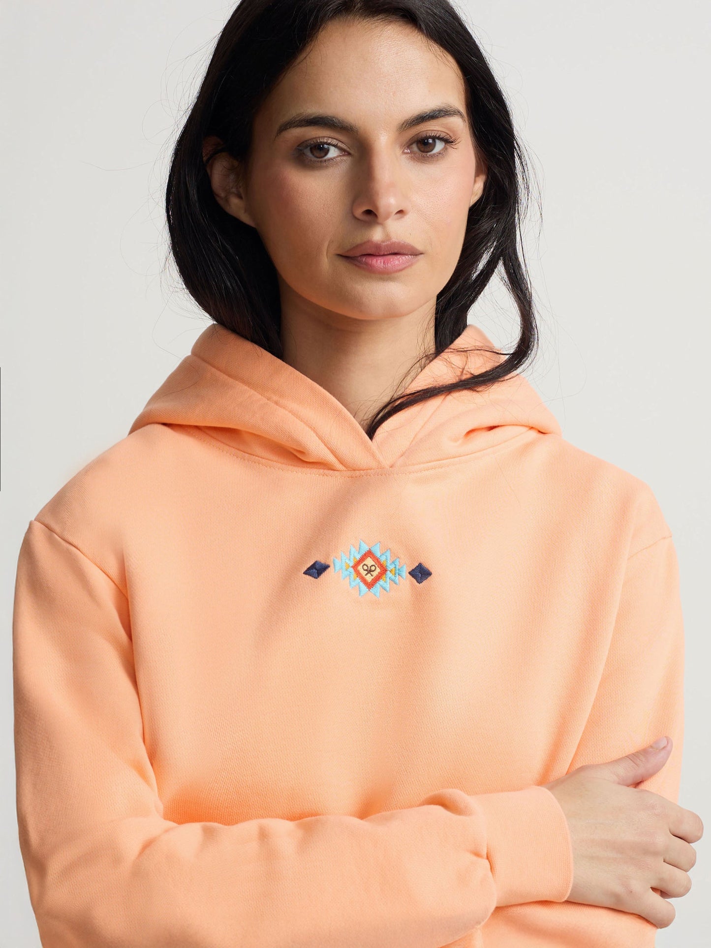 Sudadera woman capucha raqueta etnica naranja