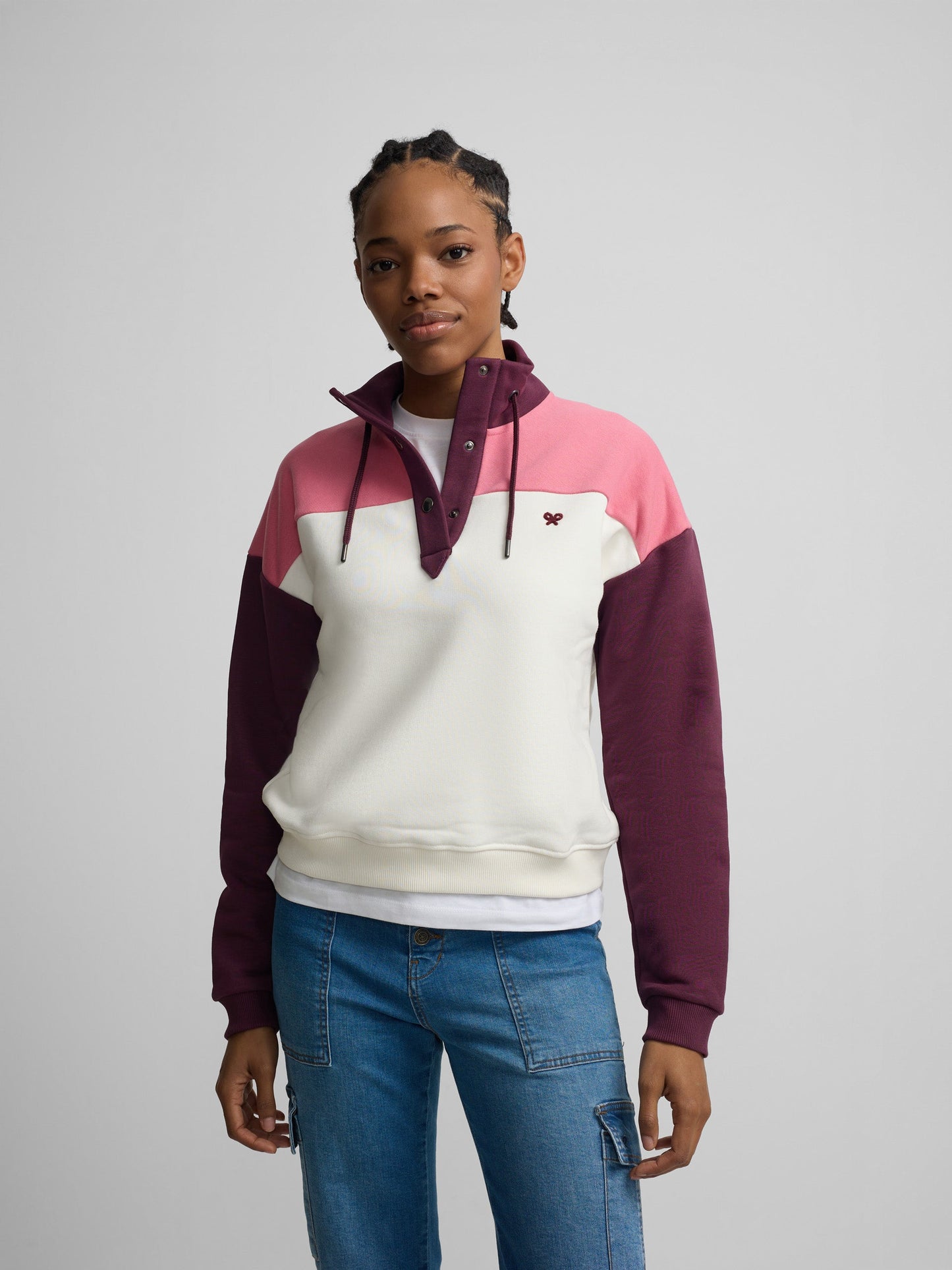 Sudadera woman cuello botones rosas
