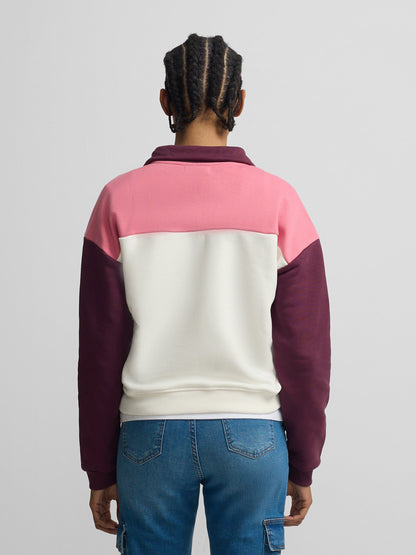 Sudadera woman cuello botones rosas
