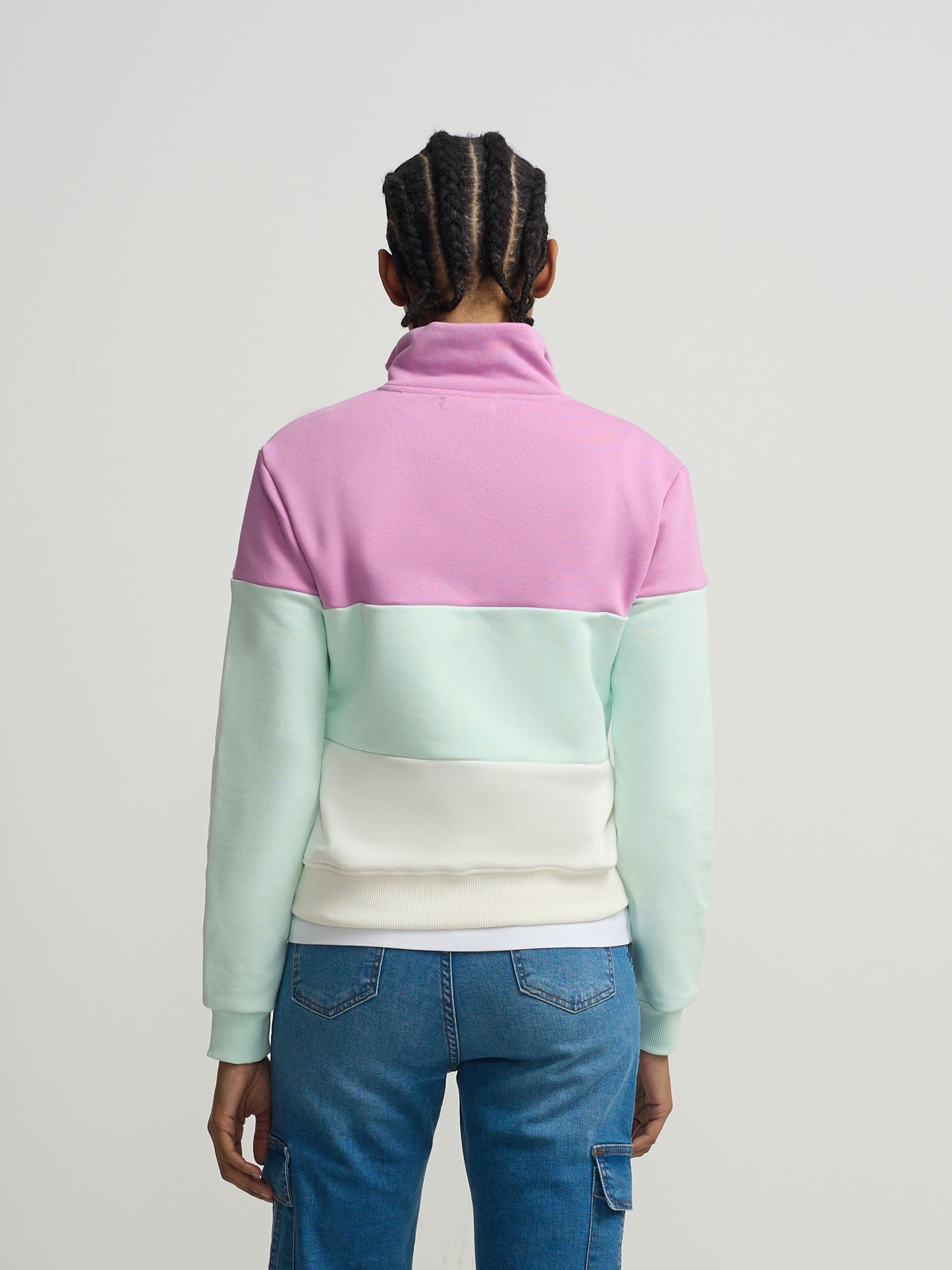 Sudadera woman tricolor morado y verde