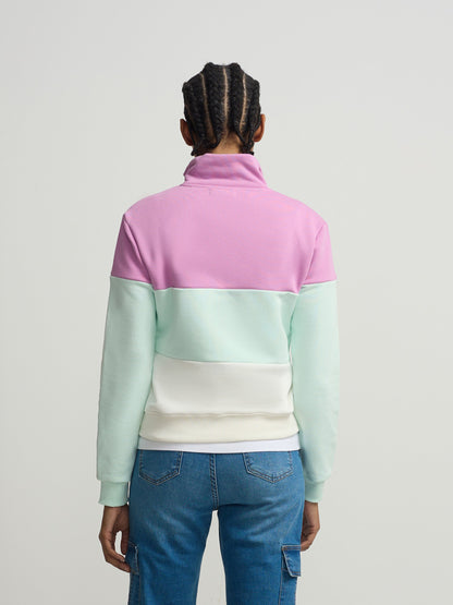 Sudadera woman tricolor morado y verde