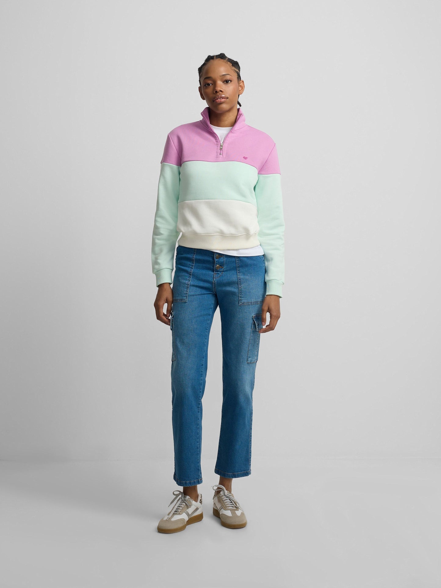 Sudadera woman tricolor morado y verde