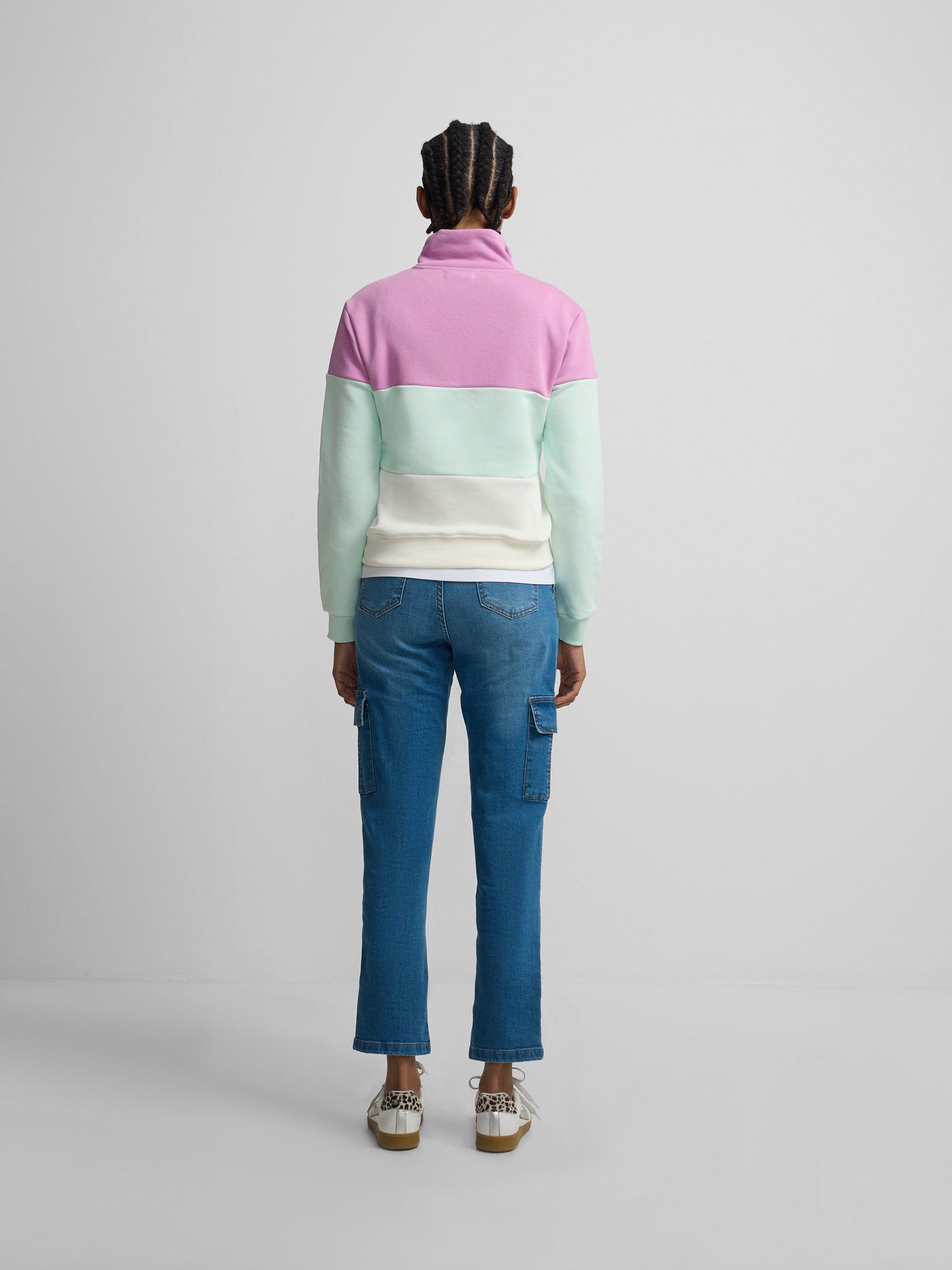 Sudadera woman tricolor morado y verde