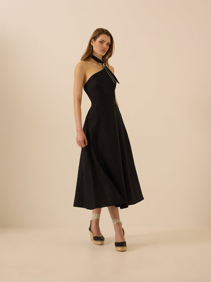 Vestido largo hebilla lino