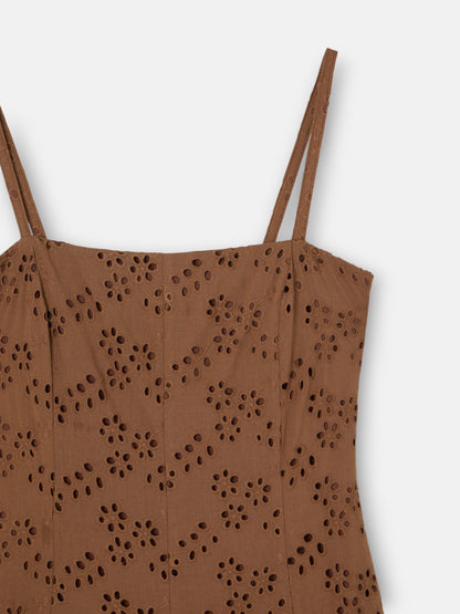Vestido midi bordados marron