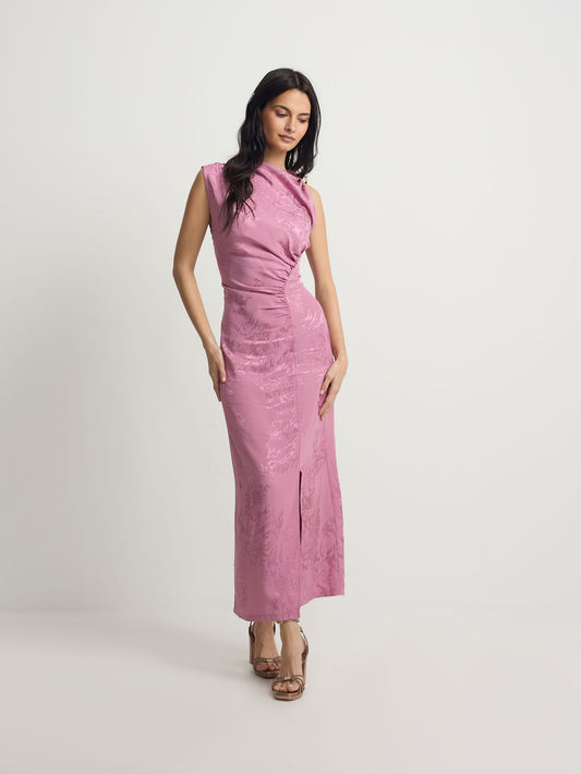 Vestido midi lencero jacquard morado