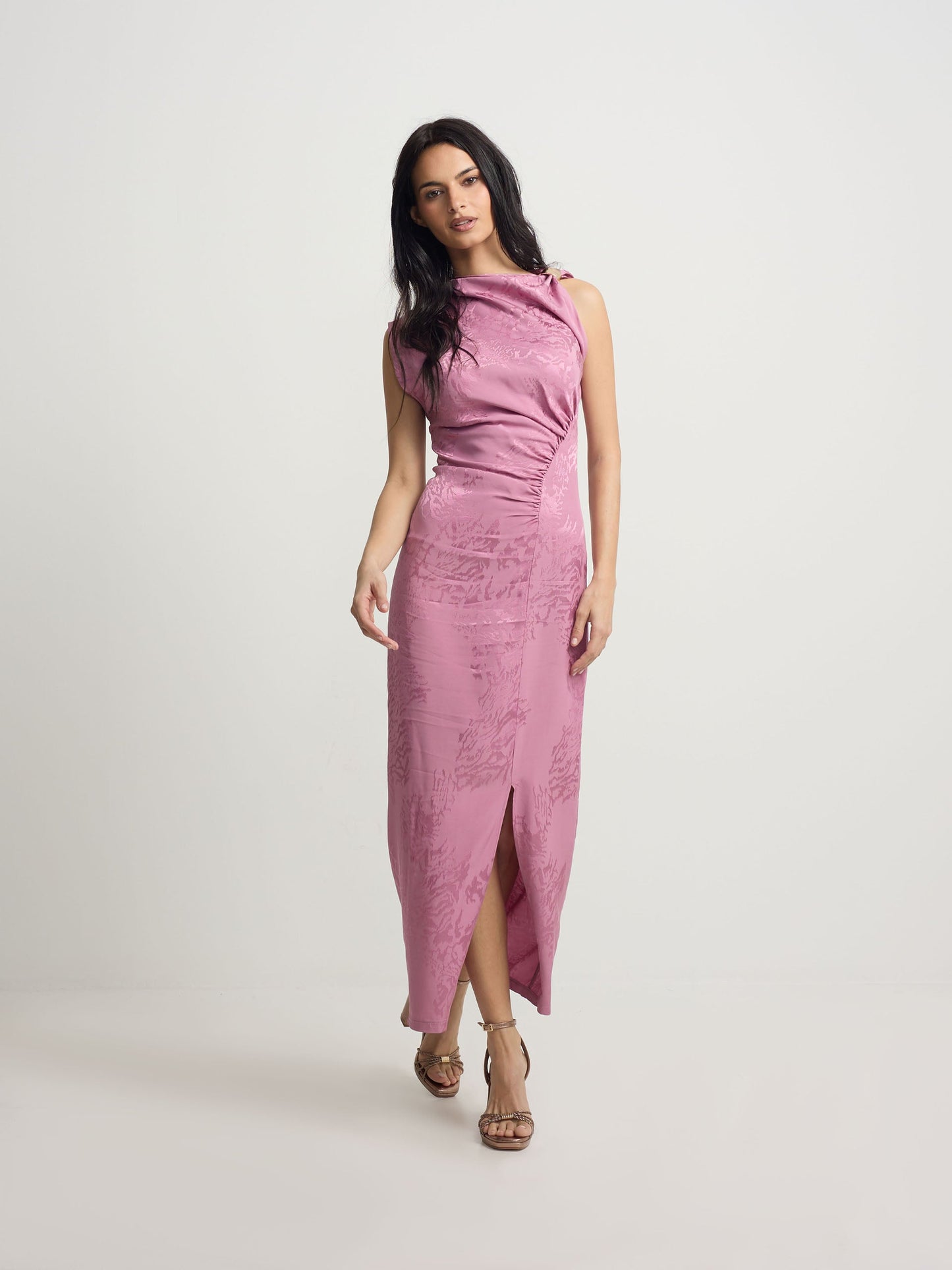 Vestido midi lencero jacquard morado