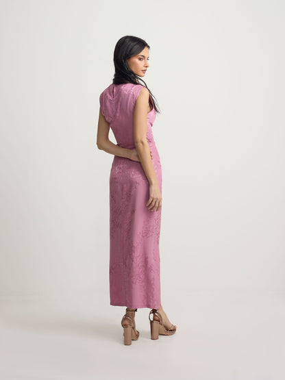 Vestido midi lencero jacquard morado