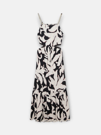 Vestido cut out estampado flores negro