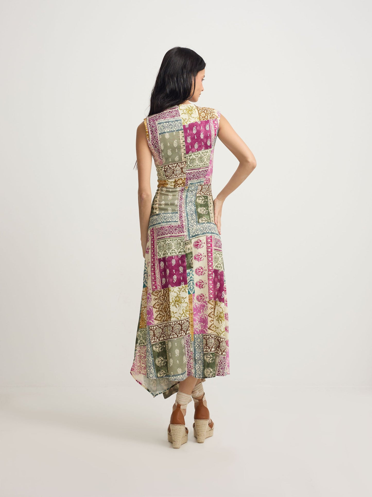 Vestido midi estampado patchwork colores