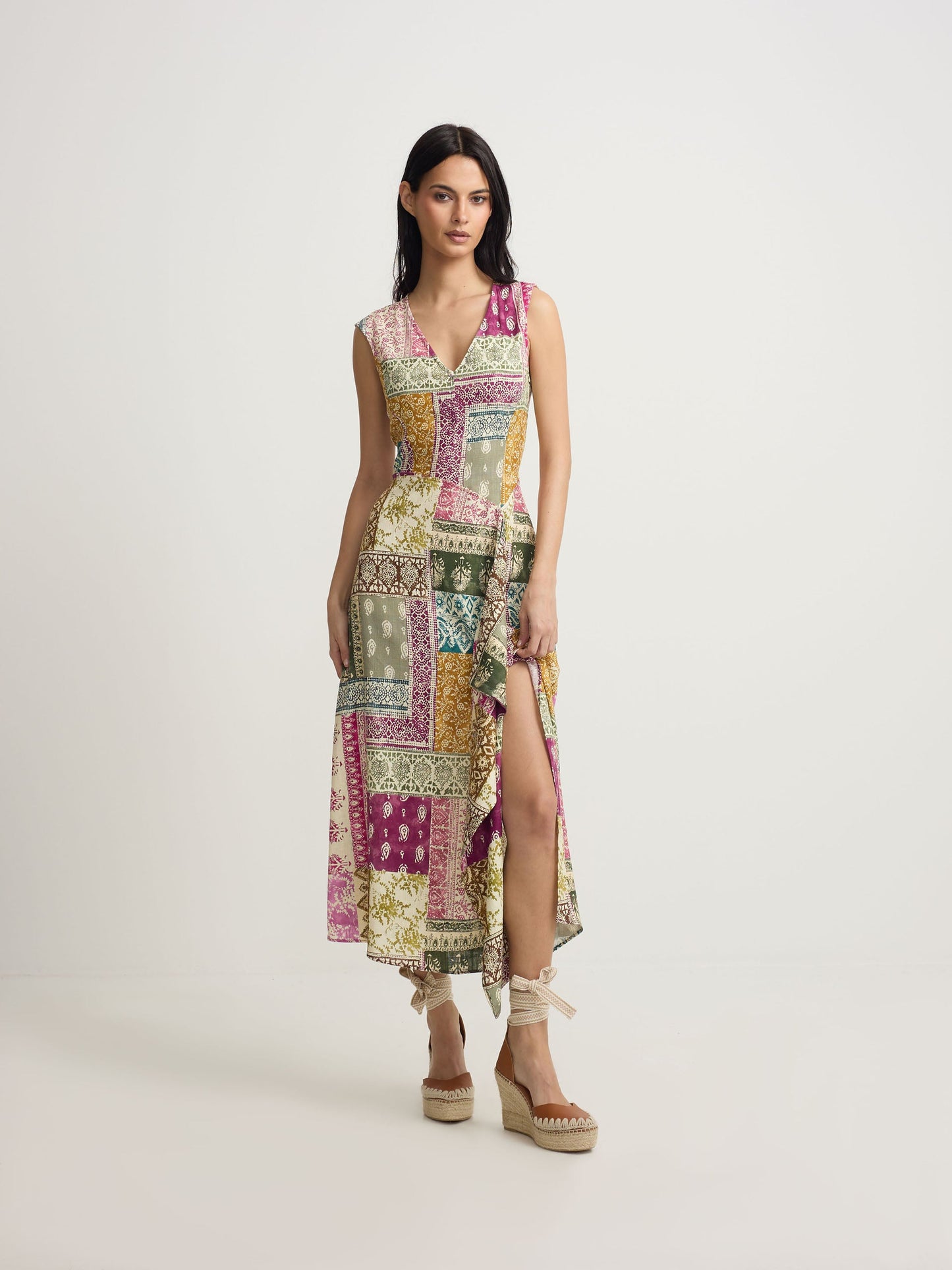 Vestido midi estampado patchwork colores