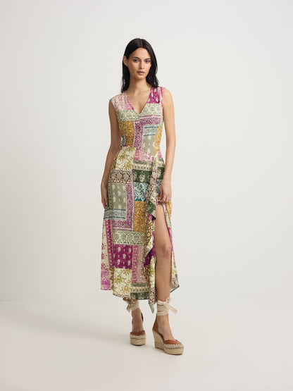 Vestido midi estampado patchwork colores
