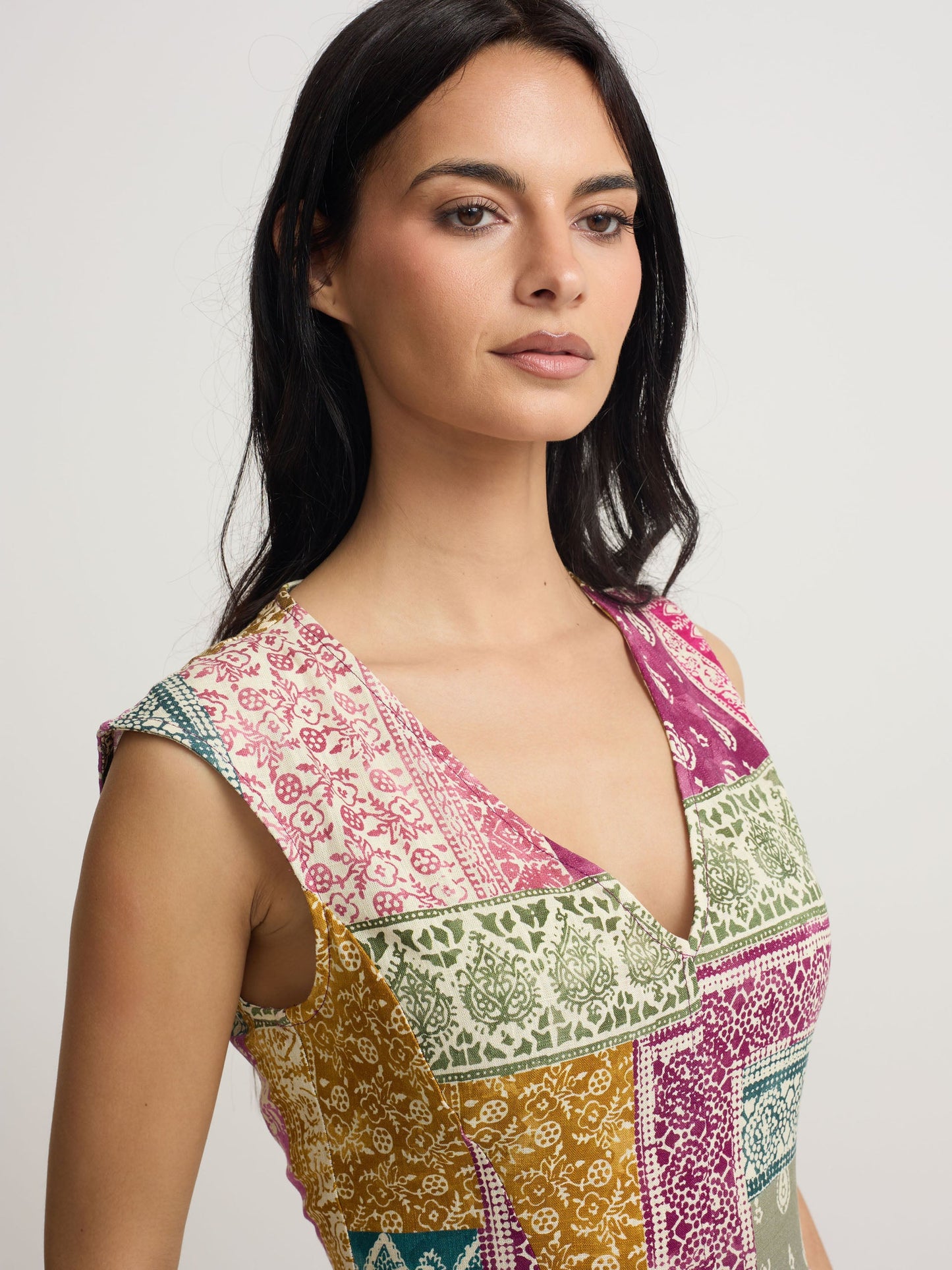 Vestido midi estampado patchwork colores