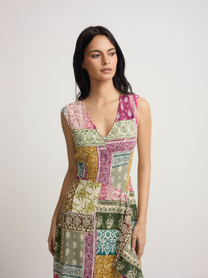 Vestido midi estampado patchwork colores