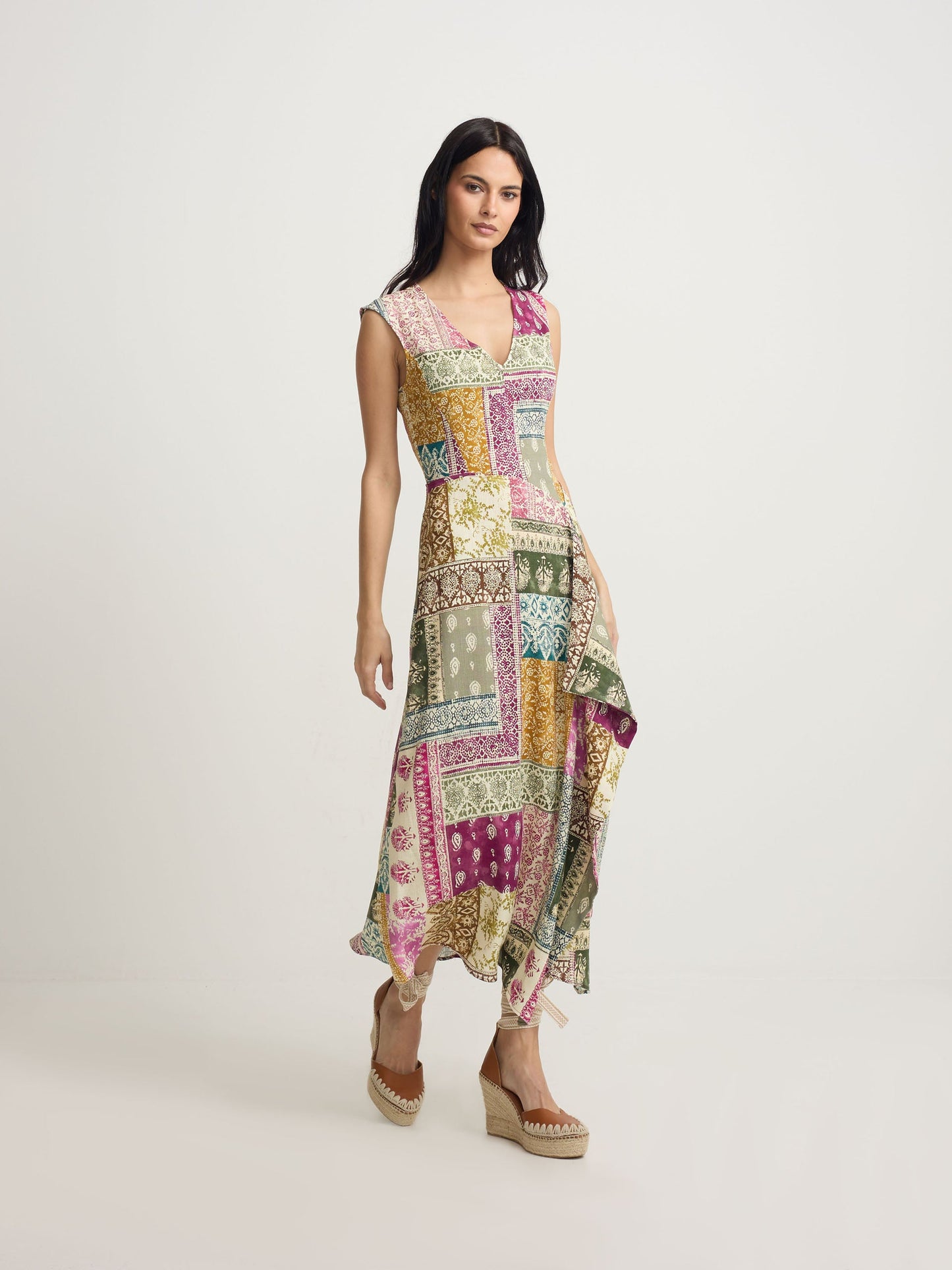 Vestido midi estampado patchwork colores