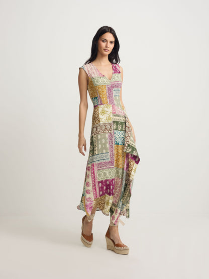 Vestido midi estampado patchwork colores