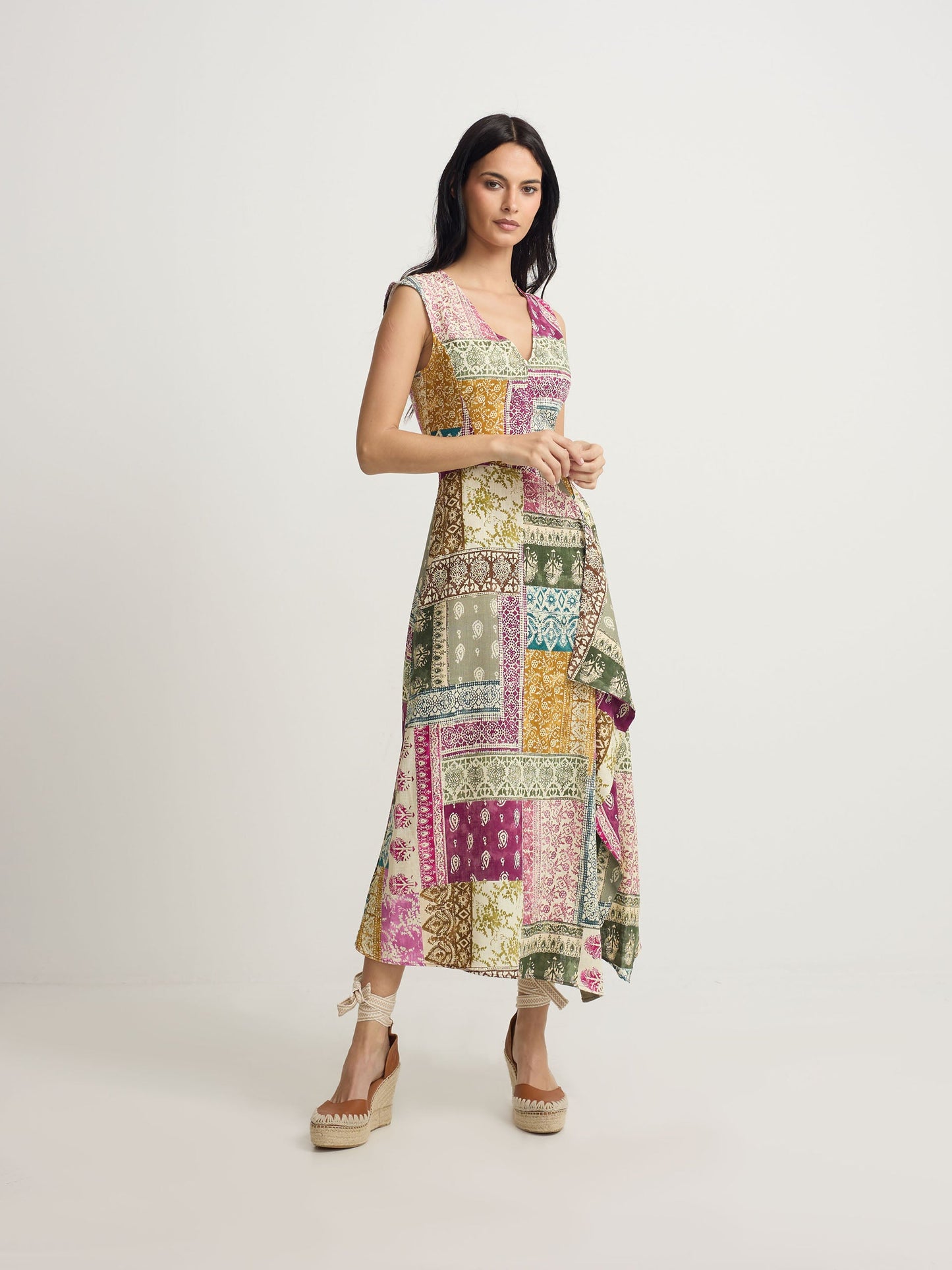 Vestido midi estampado patchwork colores