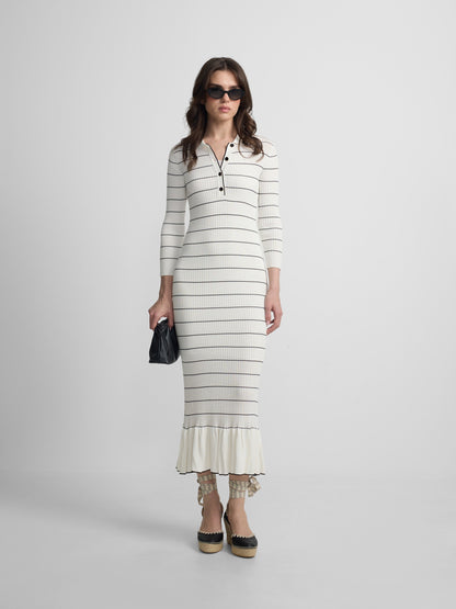 Vestido punto largo manga larga rayas crudo y negro
