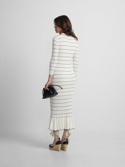 Vestido punto largo manga larga rayas crudo y negro