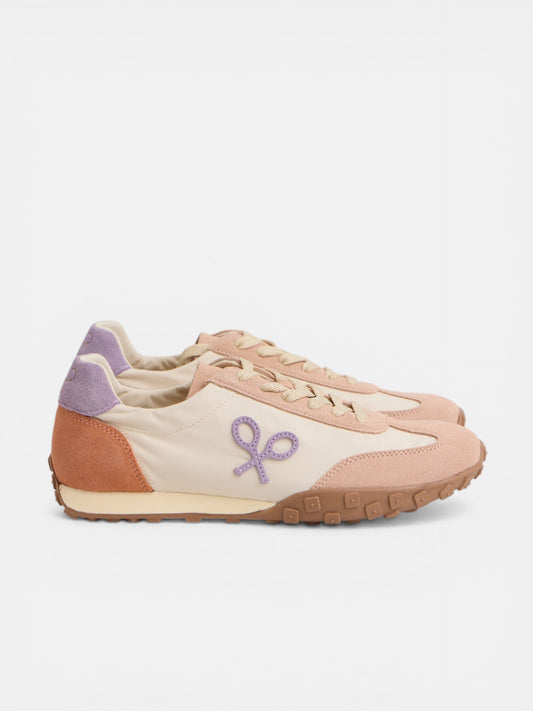 Zapatilla running morada y naranja
