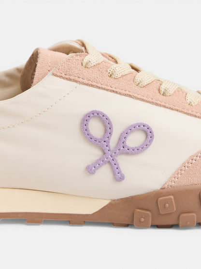Zapatilla running morada y naranja