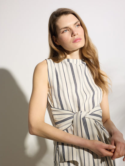 Top unique nudo rayas azul y beige