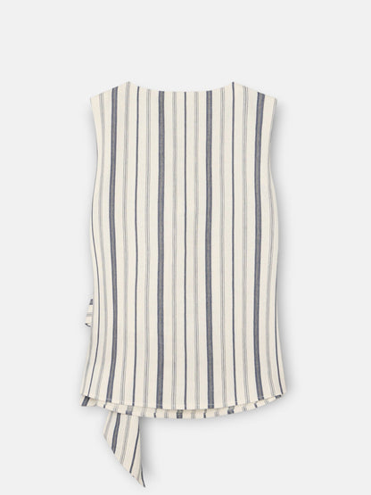 Top unique nudo rayas azul y beige