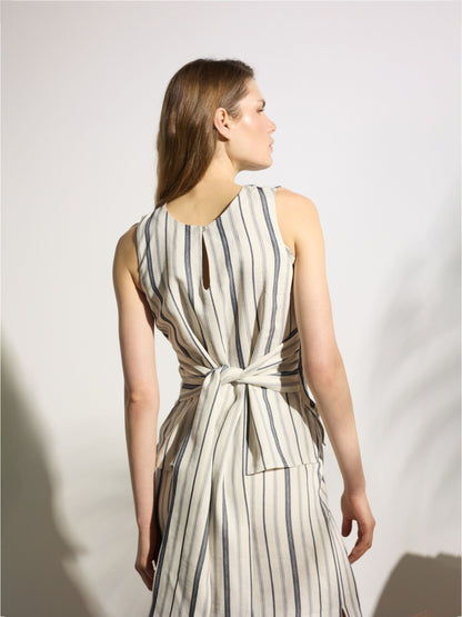 Top unique nudo rayas azul y beige