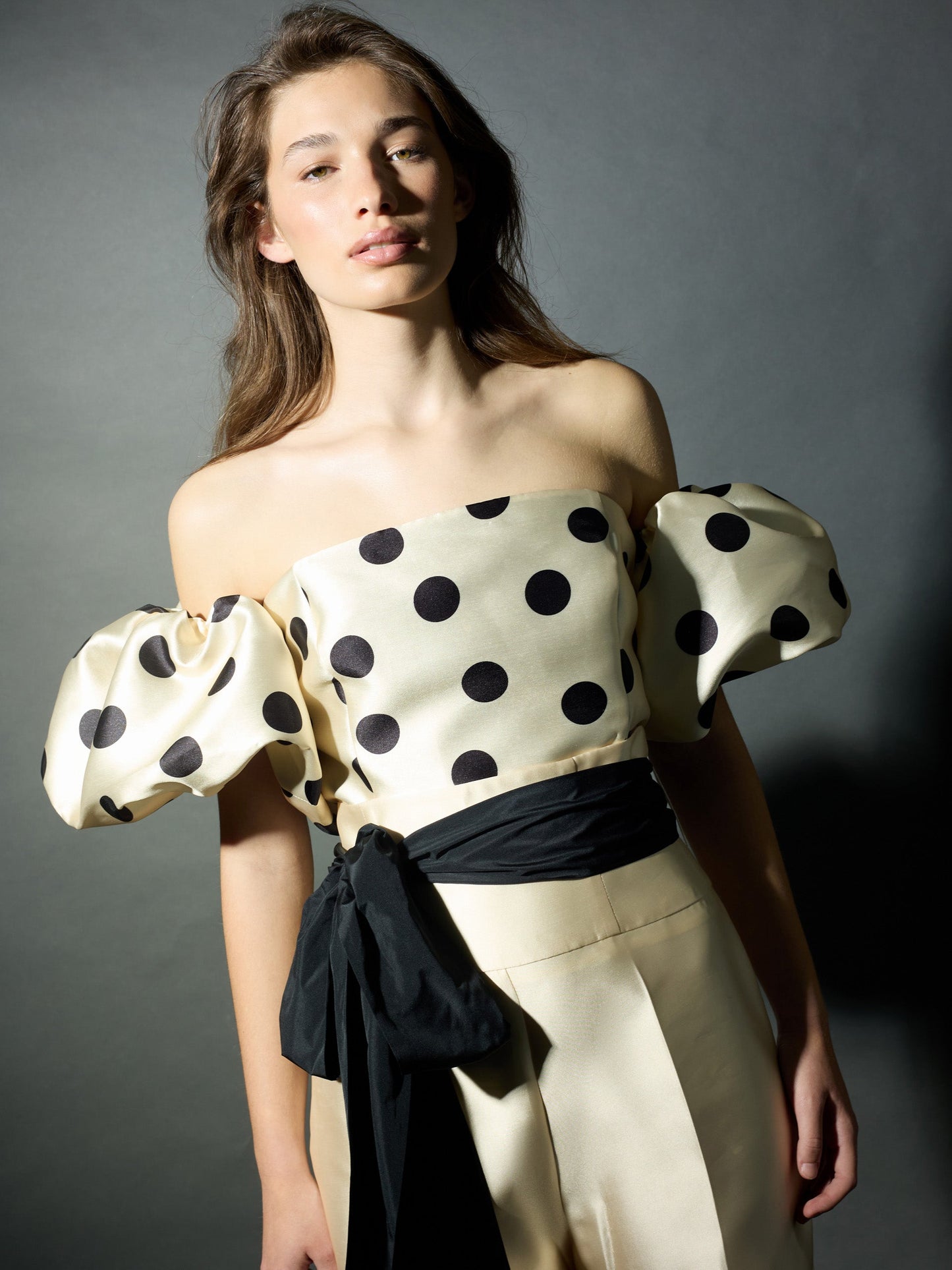 Top CaprilexSilbon mikado vainilla y negro