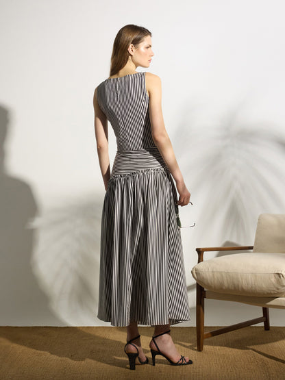 Falda midi unique rayas azul marino