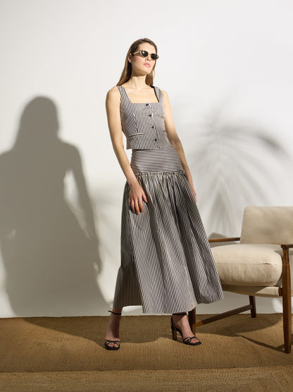 Falda midi unique rayas azul marino