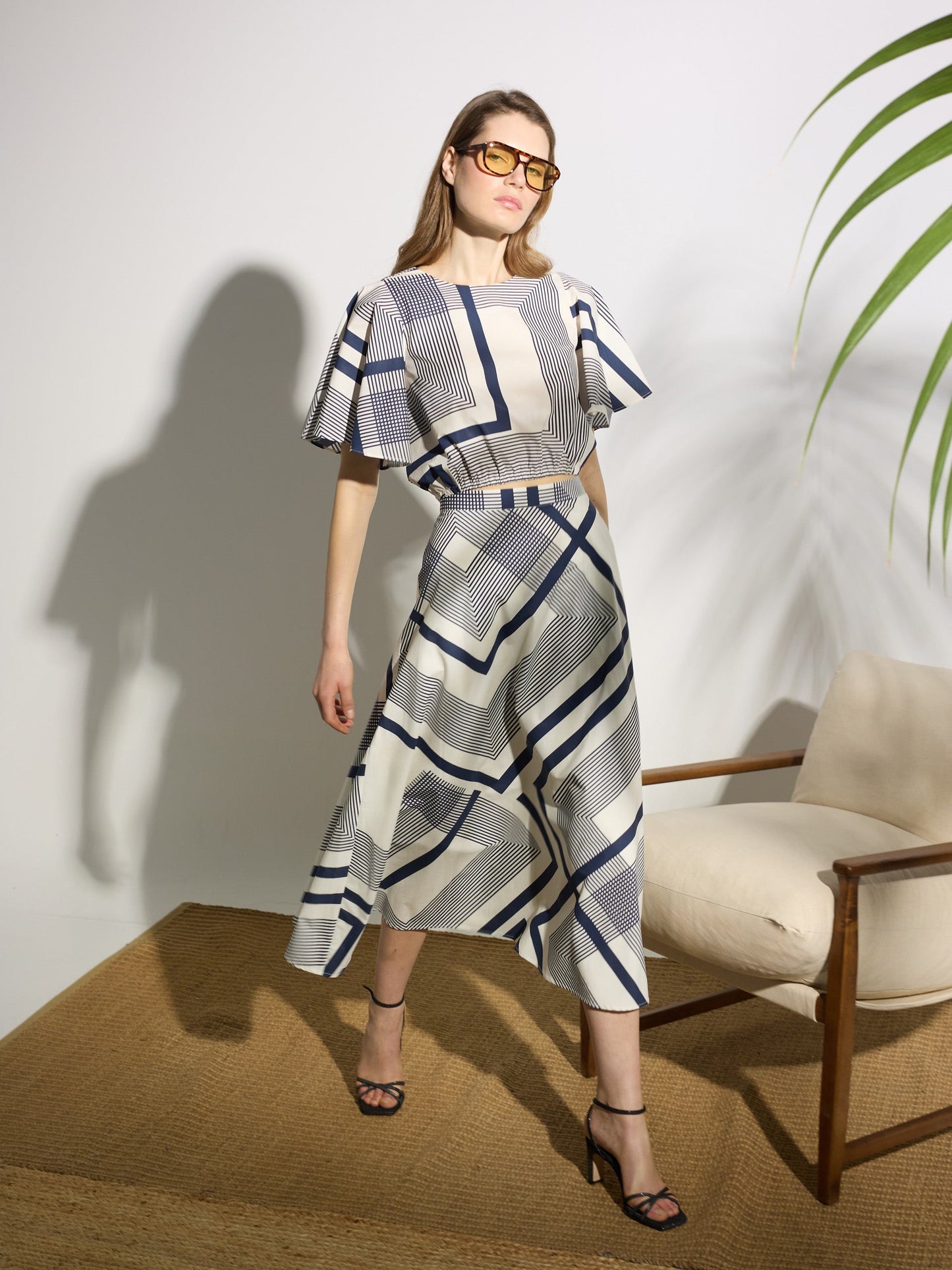 Falda midi unique estampado azul