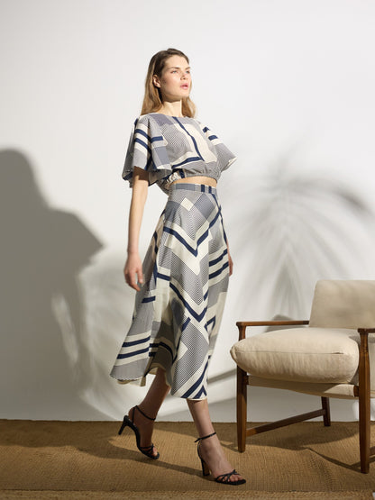 Falda midi unique estampado azul