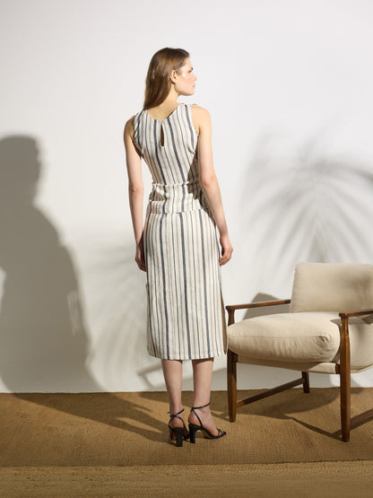 Falda midi unique rayas azul y beige