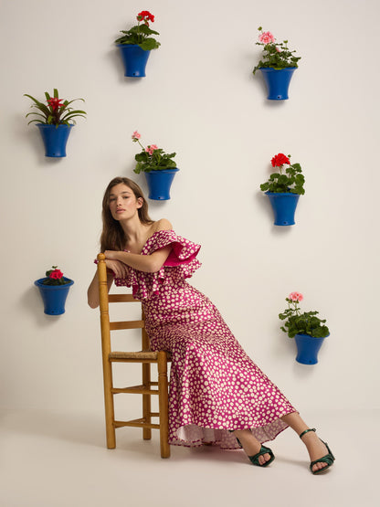 Falda event collection midi estampado morado