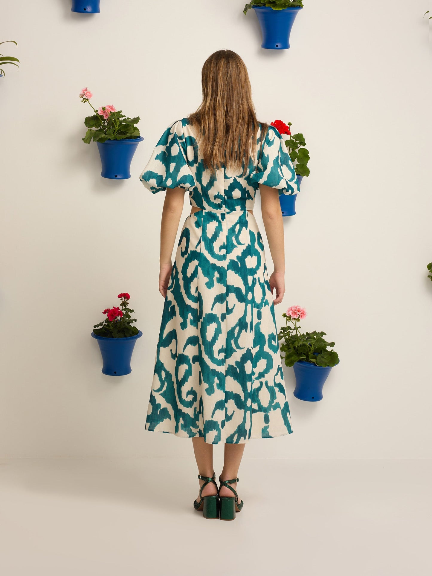 Vestido event collection cut out estampado verde