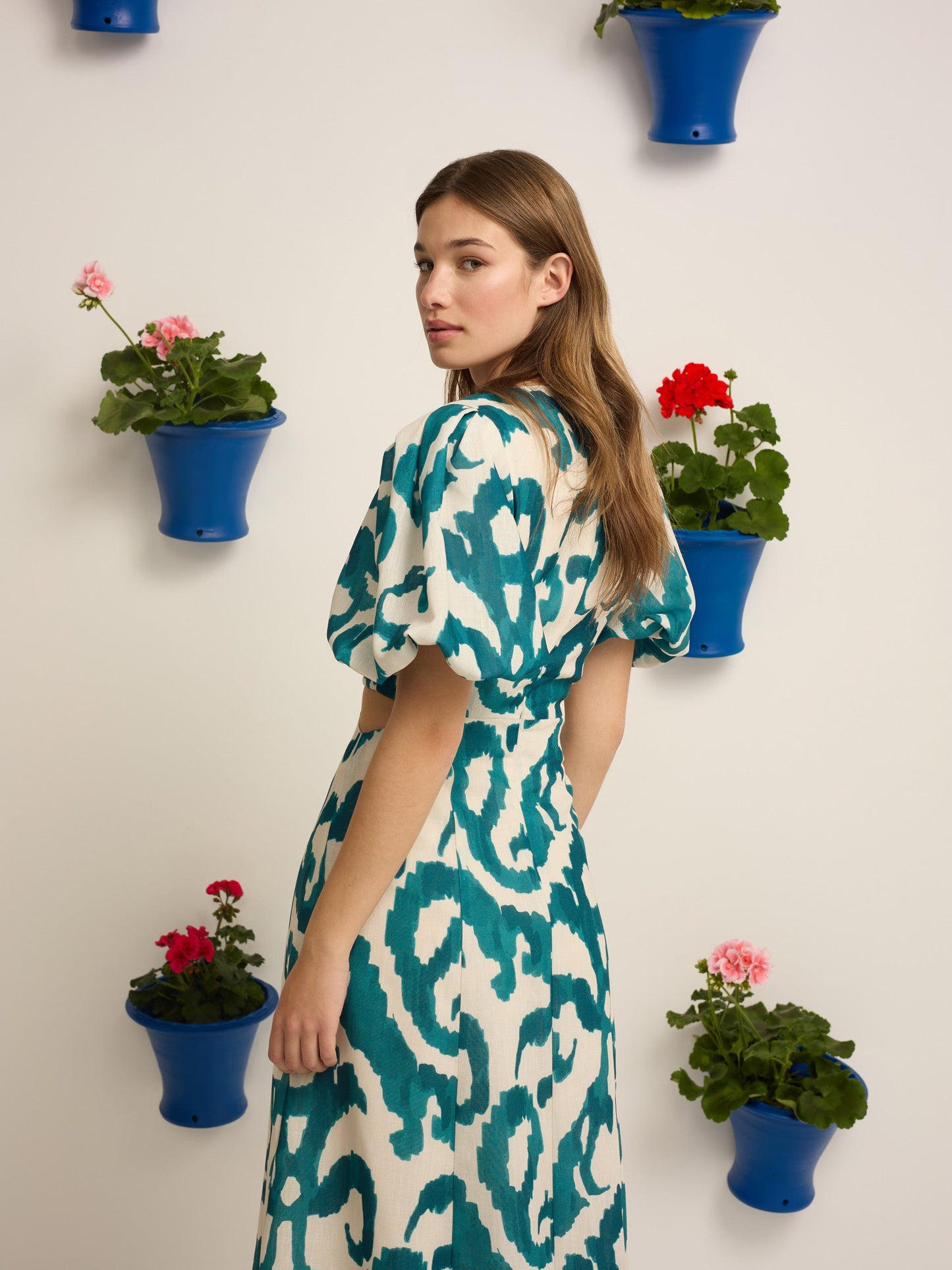 Vestido event collection cut out estampado verde