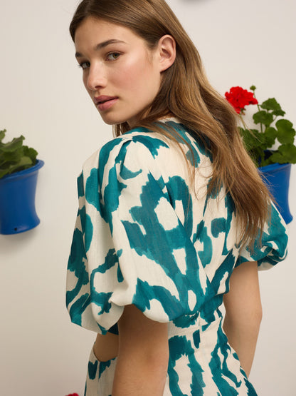 Vestido event collection cut out estampado verde